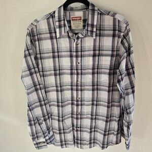 Wrangler Premium Quality Shirt Mens Medium Long Sleeve White With Blue Red Plaid
